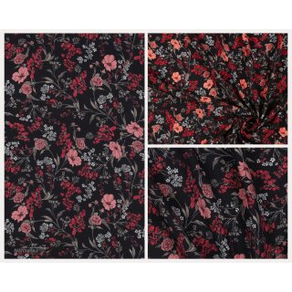 Viskose schwarz Blumen weiß/rosa/rot